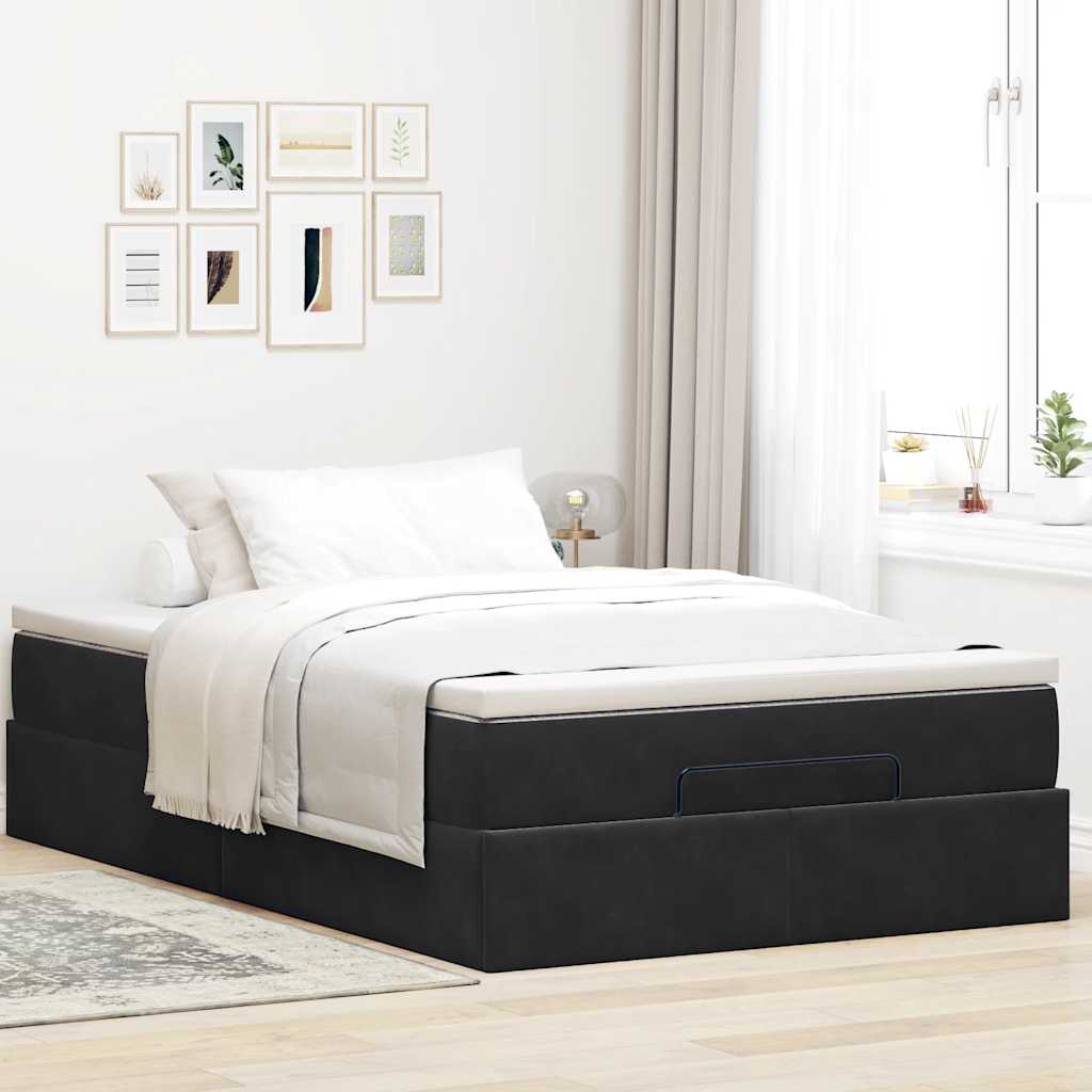 Ottoman Bed Frame with Mattress Black King Single Velvet