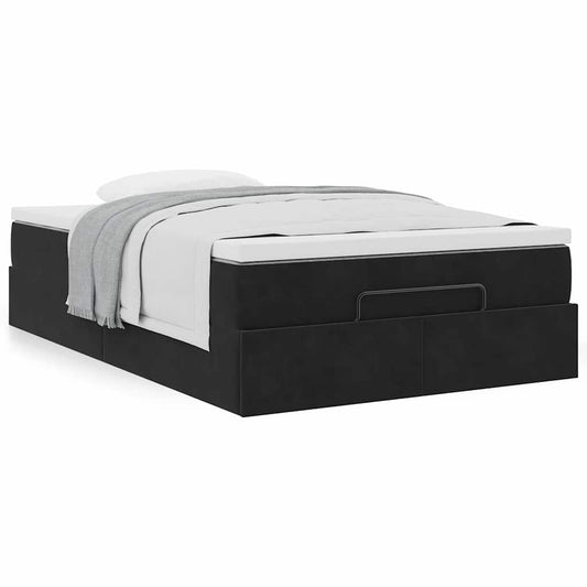 Ottoman Bed Frame with Mattress Black King Single Velvet