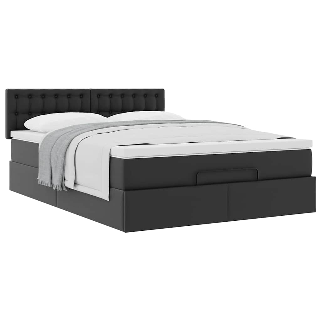 Ottoman Bed Frame with Mattress Black Queen Faux Leather