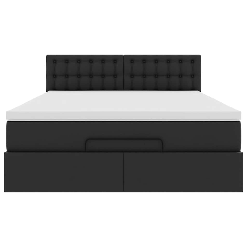 Ottoman Bed Frame with Mattress Black Queen Faux Leather