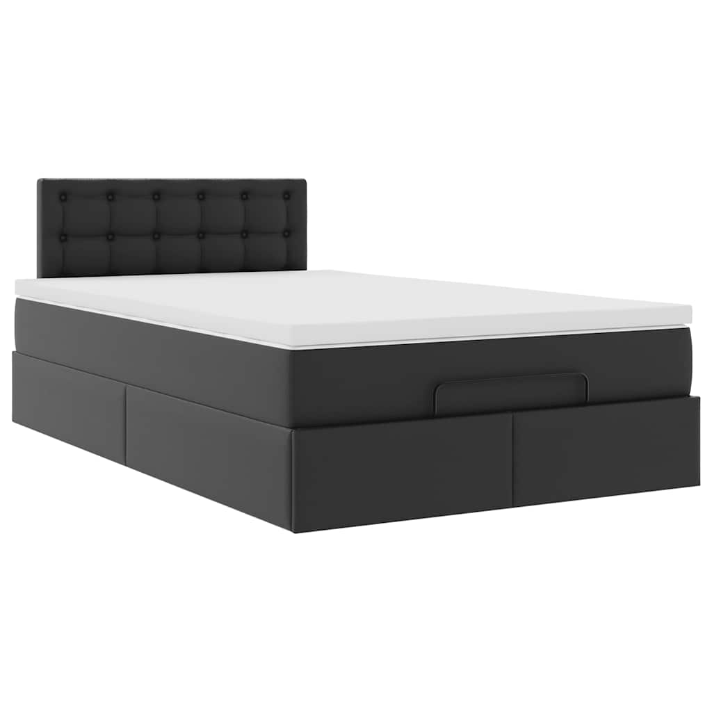 Ottoman Bed Frame with Mattress Black King Single Faux Leather