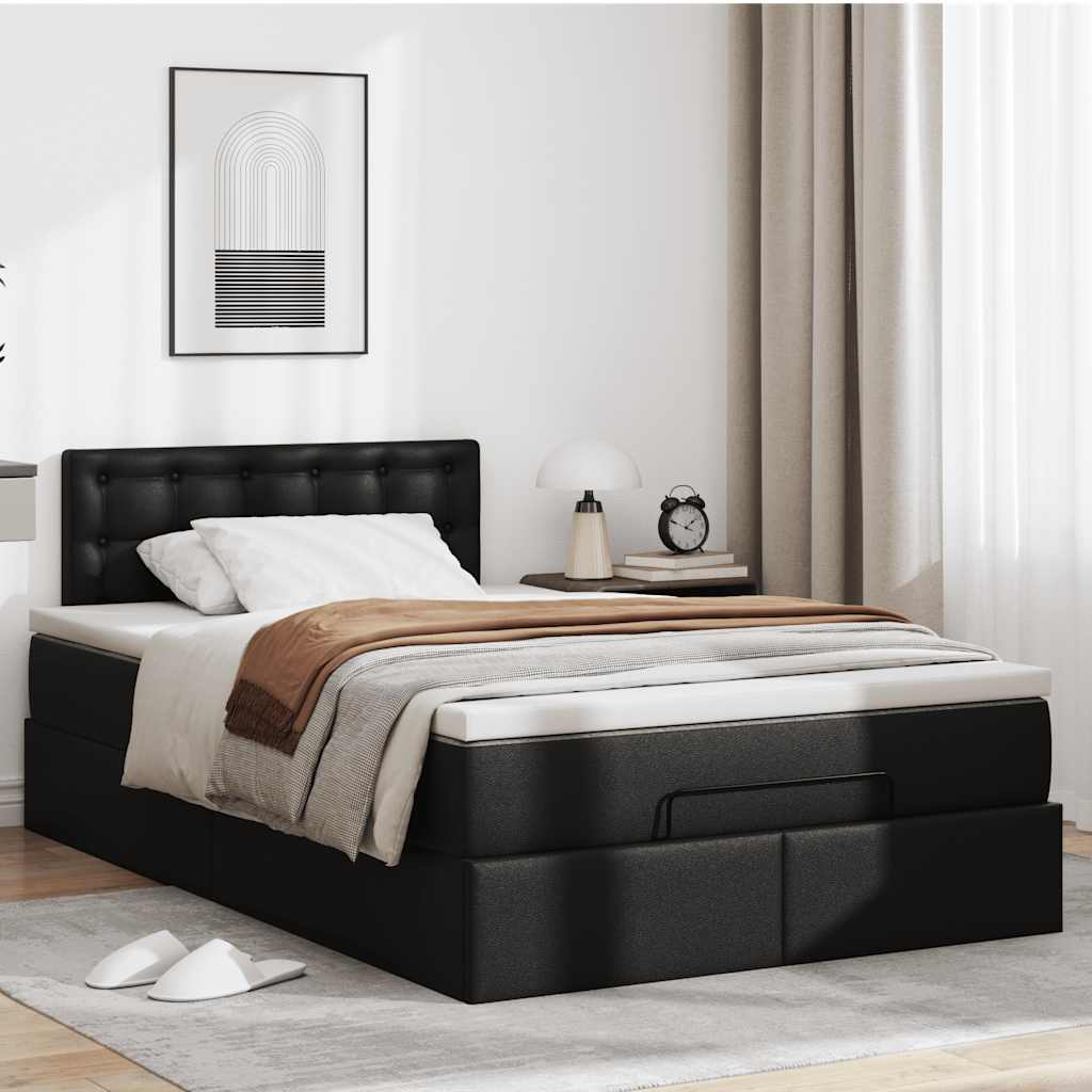 Ottoman Bed Frame with Mattress Black King Single Faux Leather