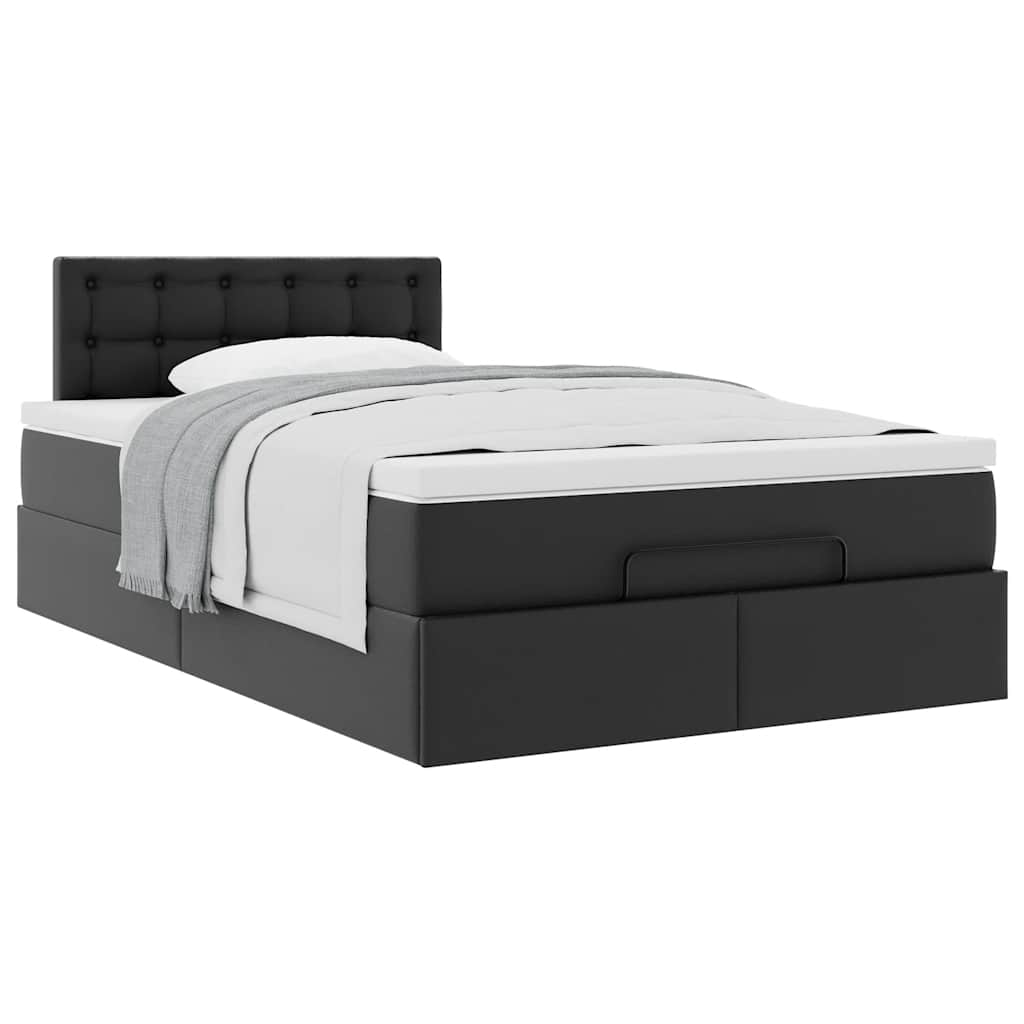 Ottoman Bed Frame with Mattress Black King Single Faux Leather