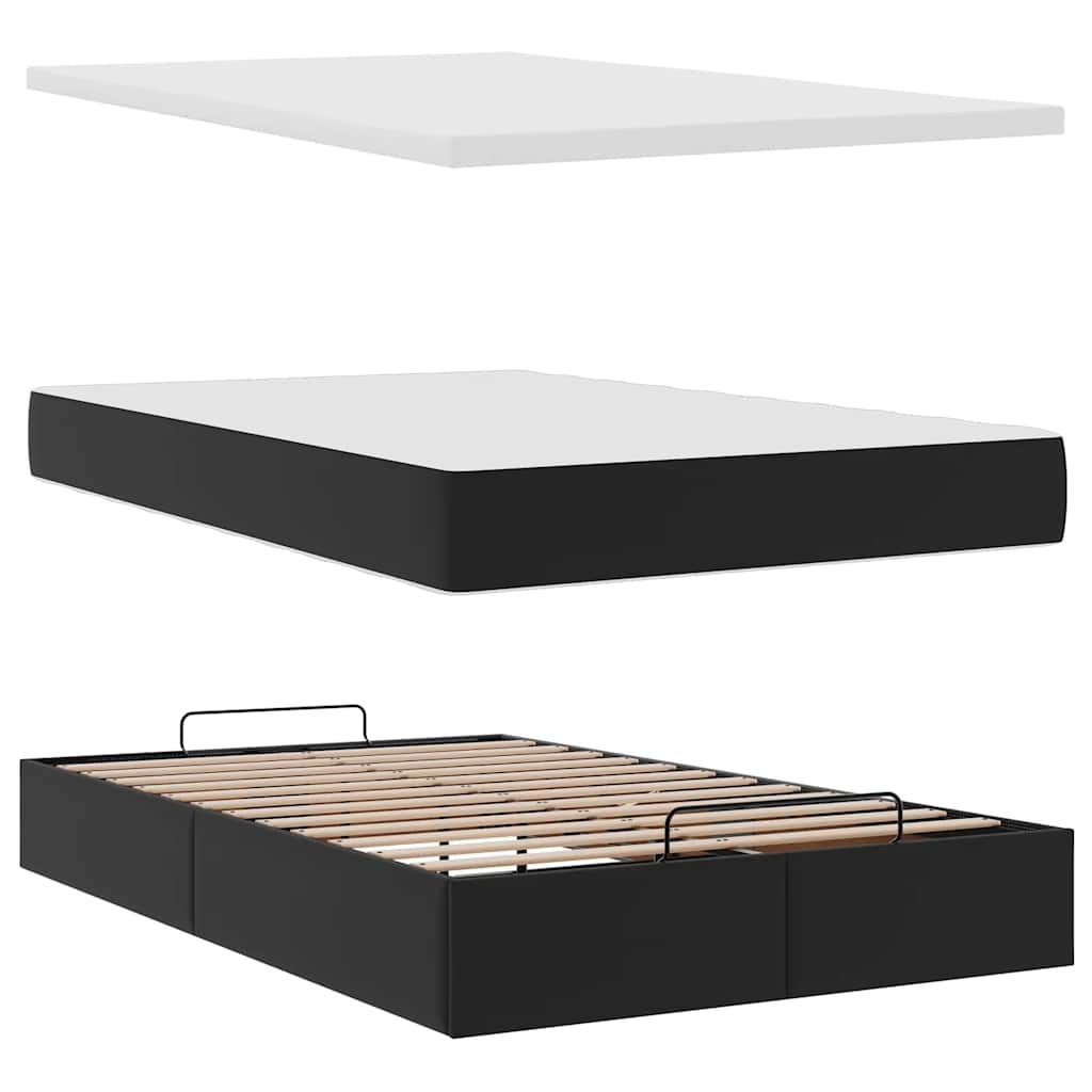 Ottoman Bed Frame with Mattress Black King Single Faux Leather