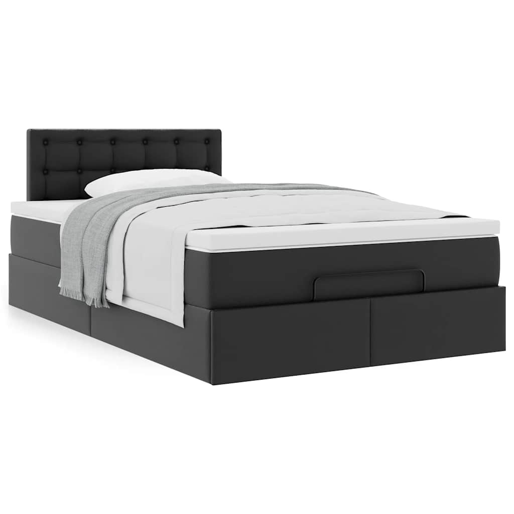 Ottoman Bed Frame with Mattress Black King Single Faux Leather