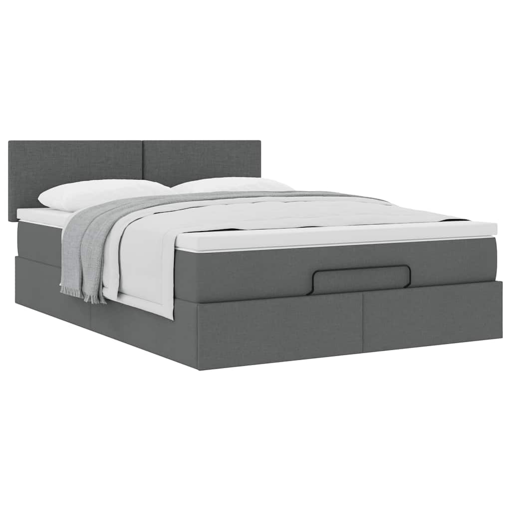 Ottoman Bed Frame with Mattress Dark Grey Double Fabric