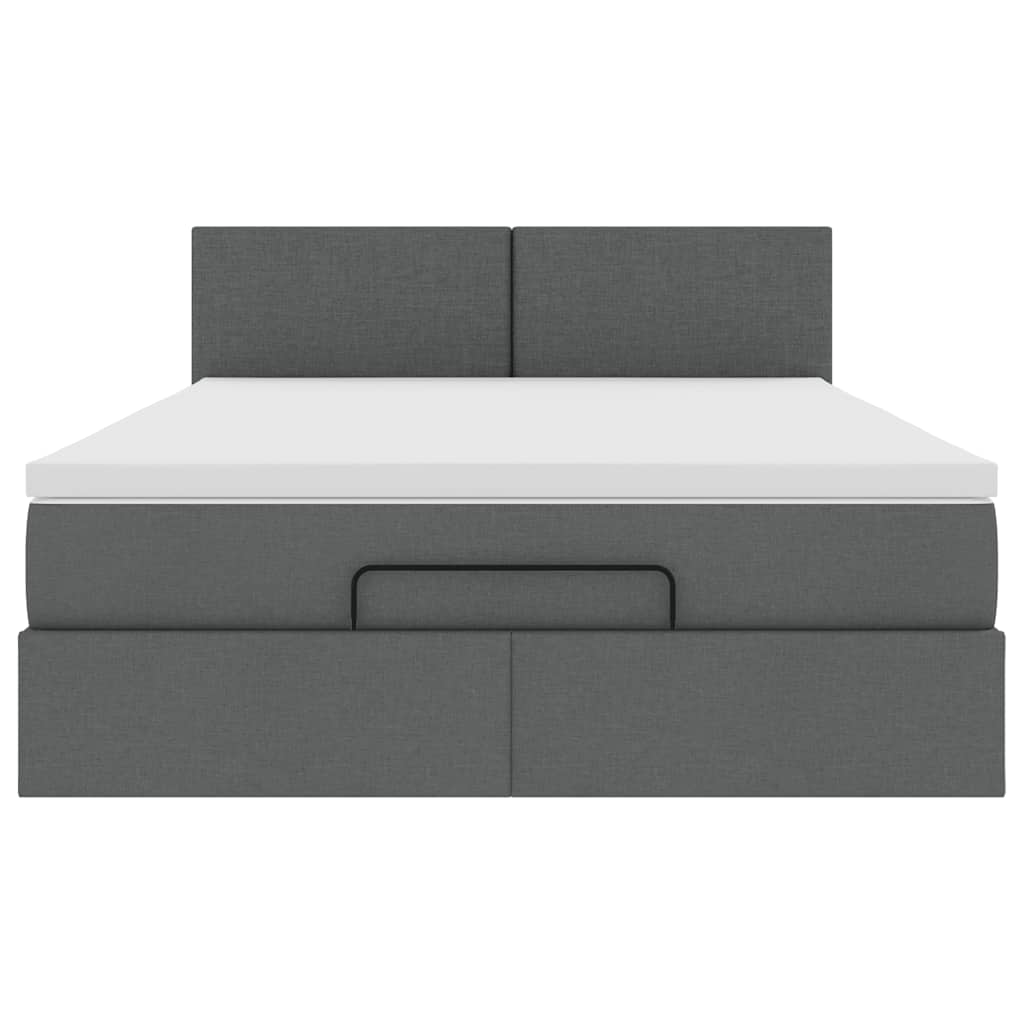 Ottoman Bed Frame with Mattress Dark Grey Double Fabric