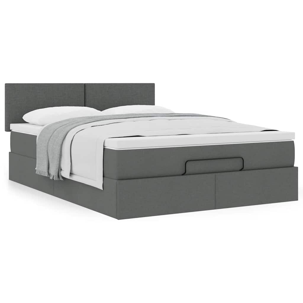 Ottoman Bed Frame with Mattress Dark Grey Double Fabric