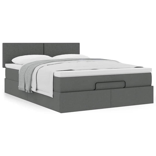 Ottoman Bed Frame with Mattress Dark Grey Double Fabric