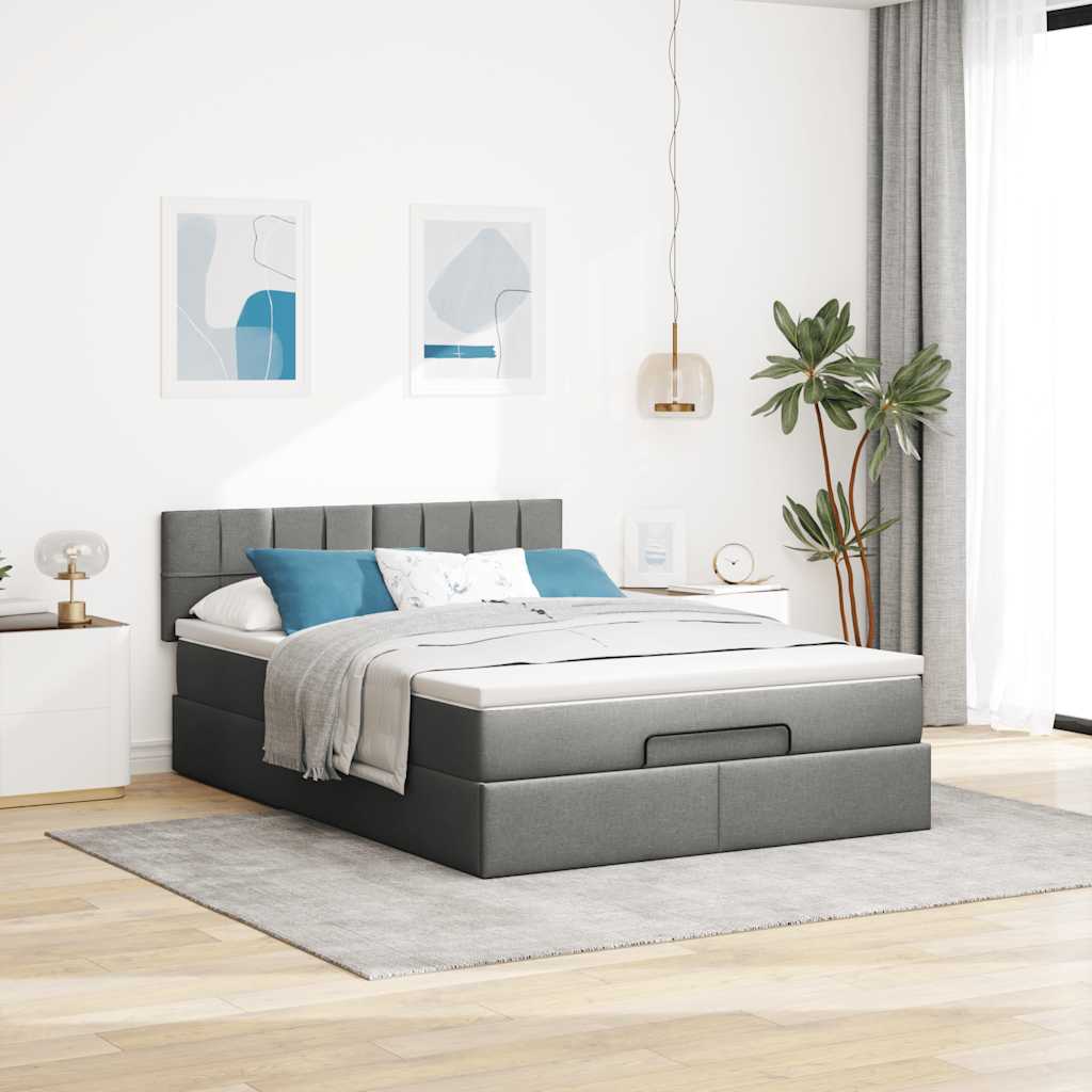 Ottoman Bed Frame with Mattress Dark Grey Double Fabric