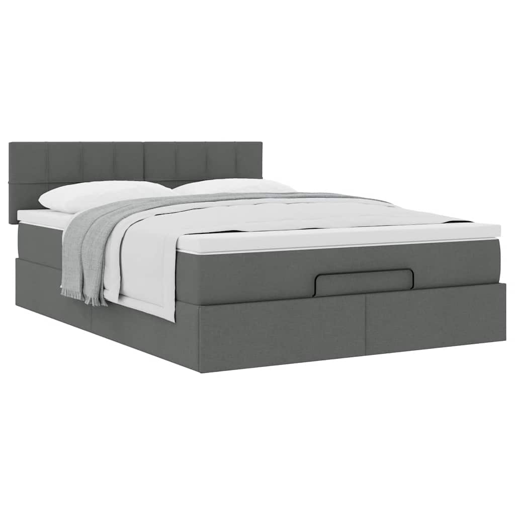 Ottoman Bed Frame with Mattress Dark Grey Double Fabric