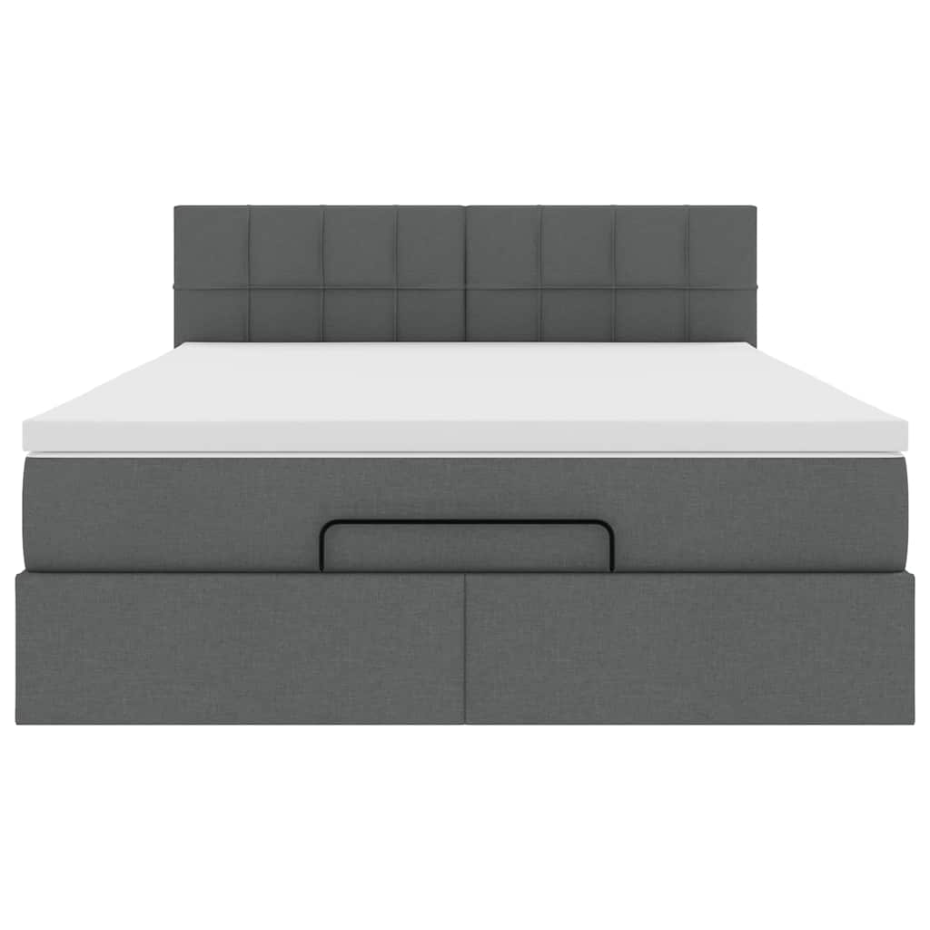 Ottoman Bed Frame with Mattress Dark Grey Double Fabric