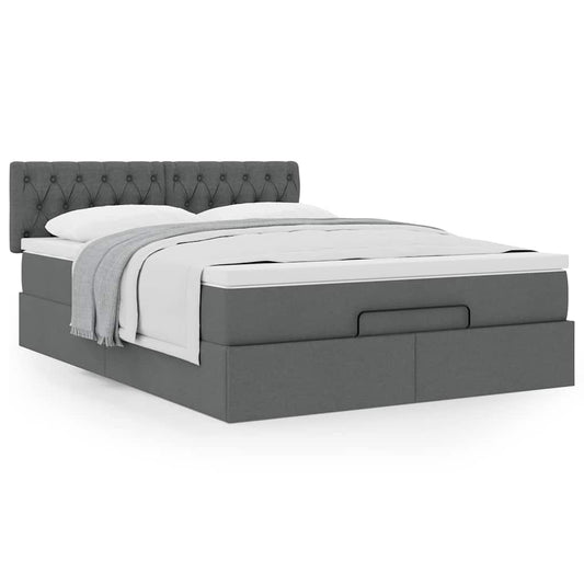 Ottoman Bed Frame with Mattress Dark Grey Double Fabric