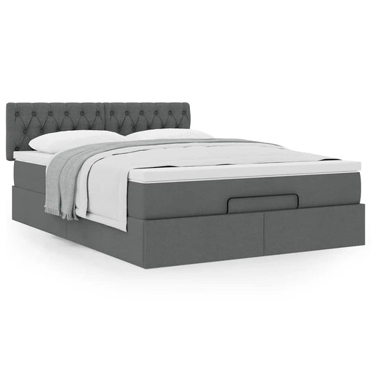 Ottoman Bed Frame with Mattress Dark Grey Queen Fabric