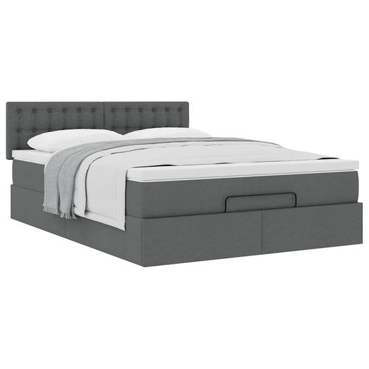 Ottoman Bed Frame with Mattress Dark Grey Queen Fabric