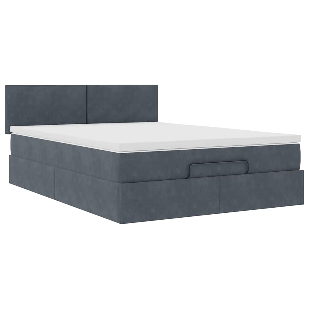 Ottoman Bed Frame with Mattress Dark Grey Double Velvet