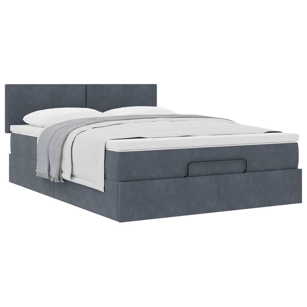 Ottoman Bed Frame with Mattress Dark Grey Double Velvet