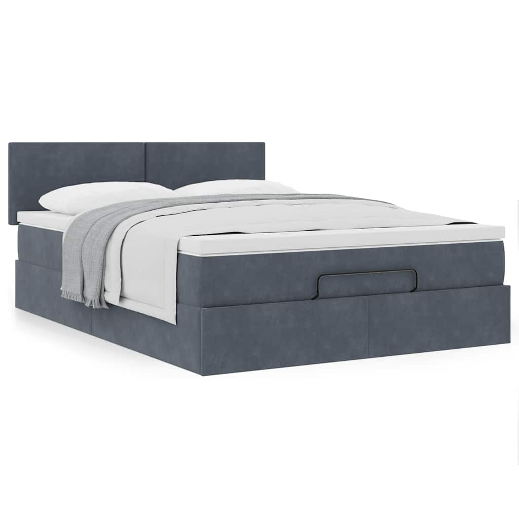 Ottoman Bed Frame with Mattress Dark Grey Double Velvet