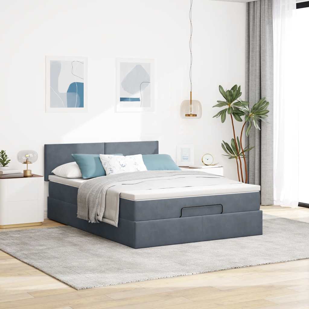 Ottoman Bed Frame with Mattress Dark Grey Queen Velvet