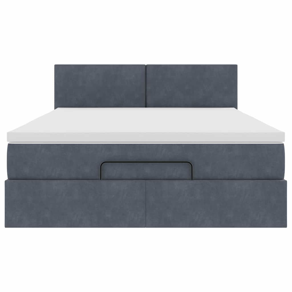 Ottoman Bed Frame with Mattress Dark Grey Queen Velvet