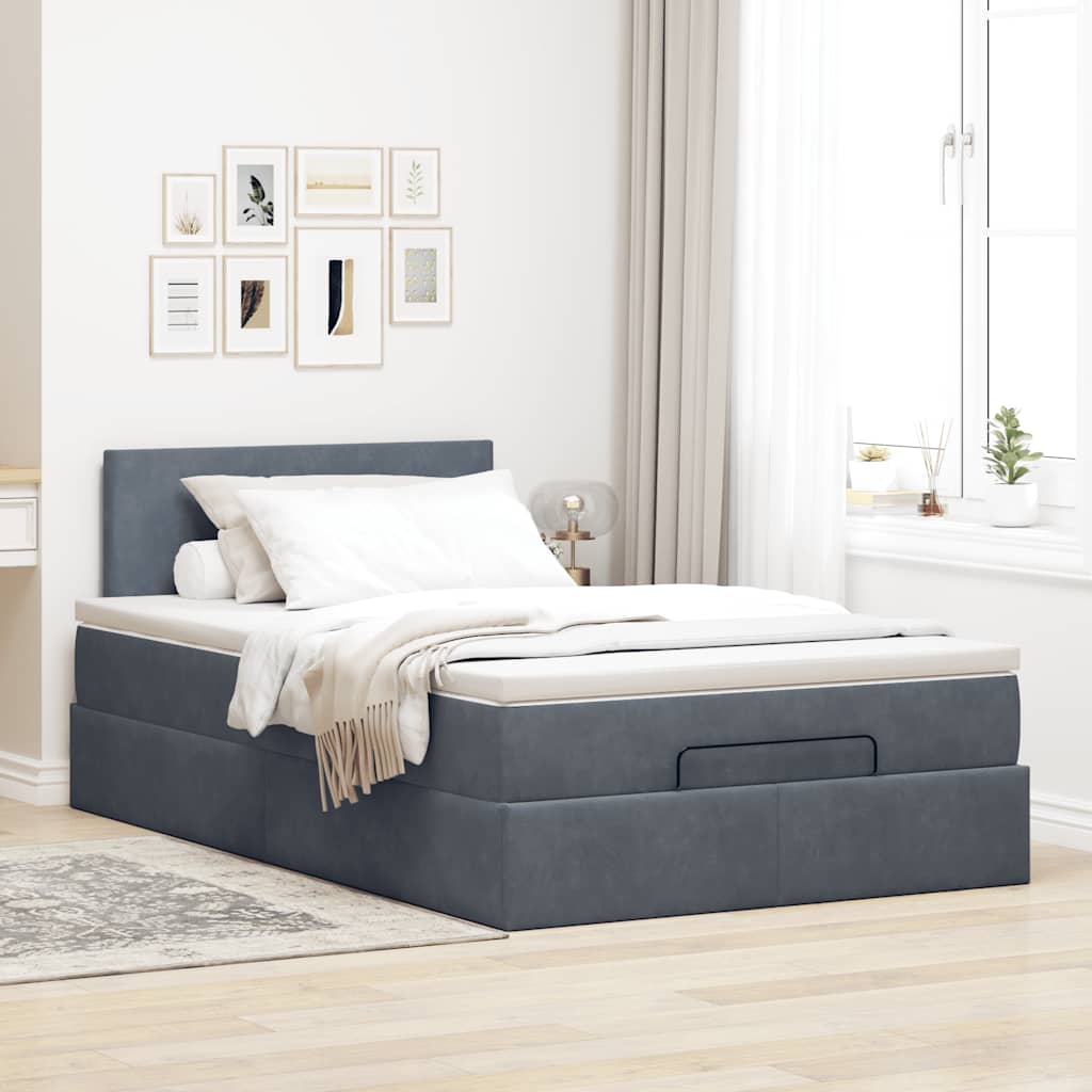 Ottoman Bed Frame with Mattress Dark Grey King Single Velvet