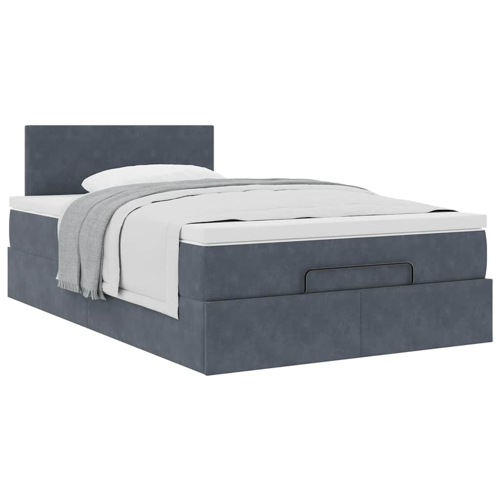 Ottoman Bed Frame with Mattress Dark Grey King Single Velvet