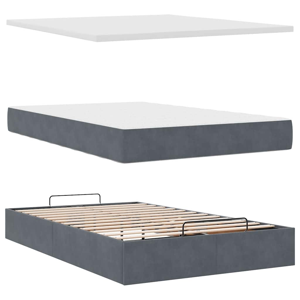 Ottoman Bed Frame with Mattress Dark Grey King Single Velvet