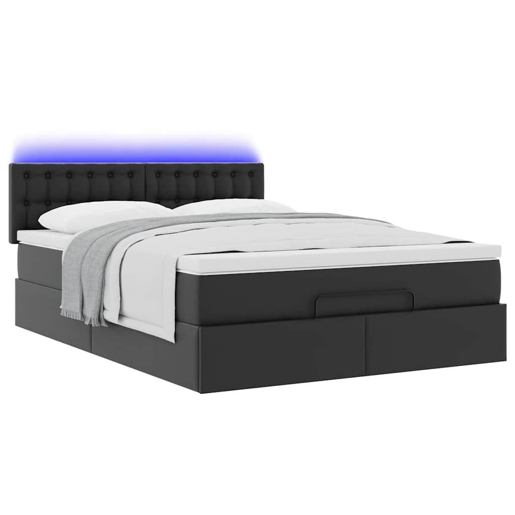 Ottoman Bed Frame with Mattress Black Double Faux Leather