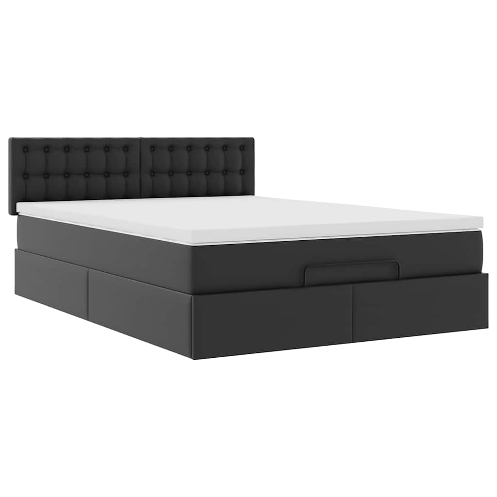 Ottoman Bed Frame with Mattress Black Double Faux Leather