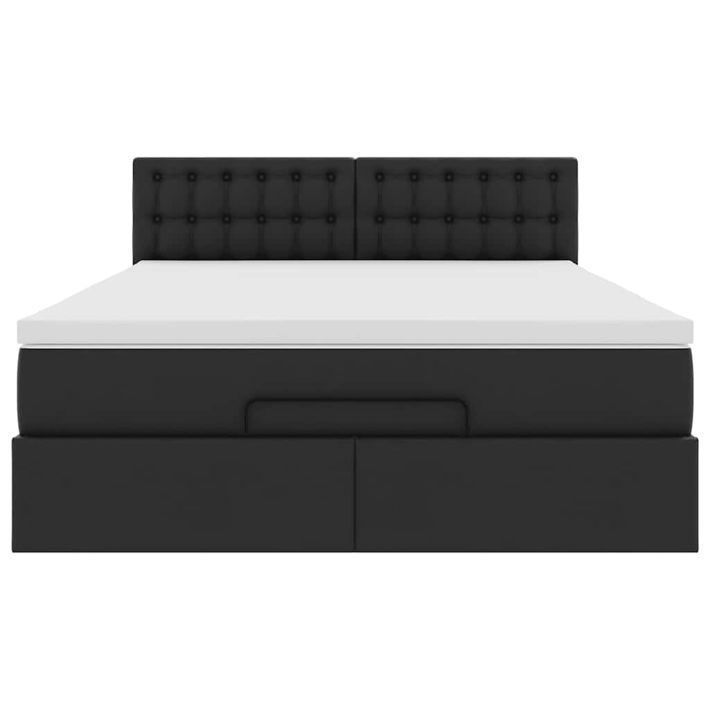 Ottoman Bed Frame with Mattress Black Double Faux Leather