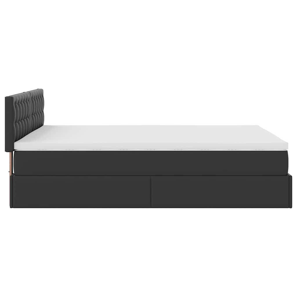 Ottoman Bed Frame with Mattress Black Double Faux Leather