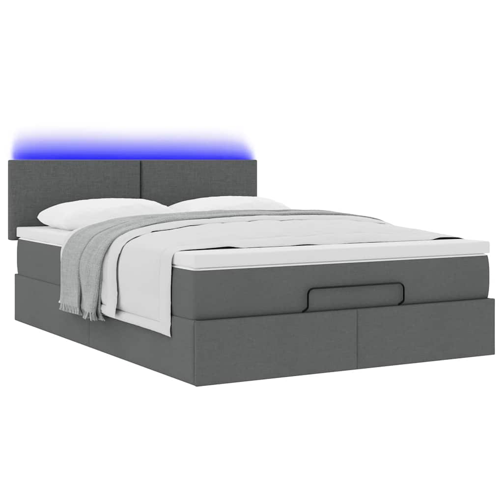 Ottoman Bed Frame with Mattress Dark Grey Double Fabric