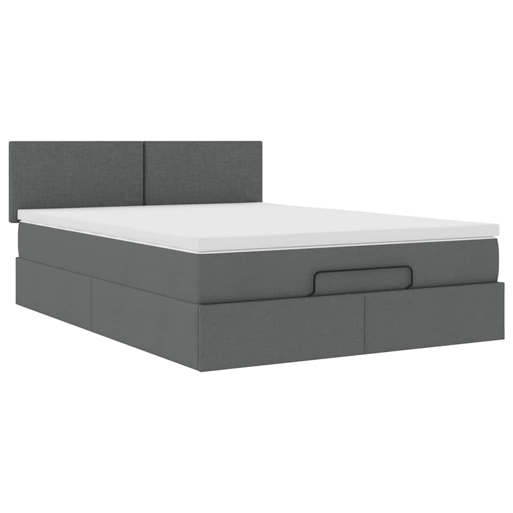 Ottoman Bed Frame with Mattress Dark Grey Double Fabric