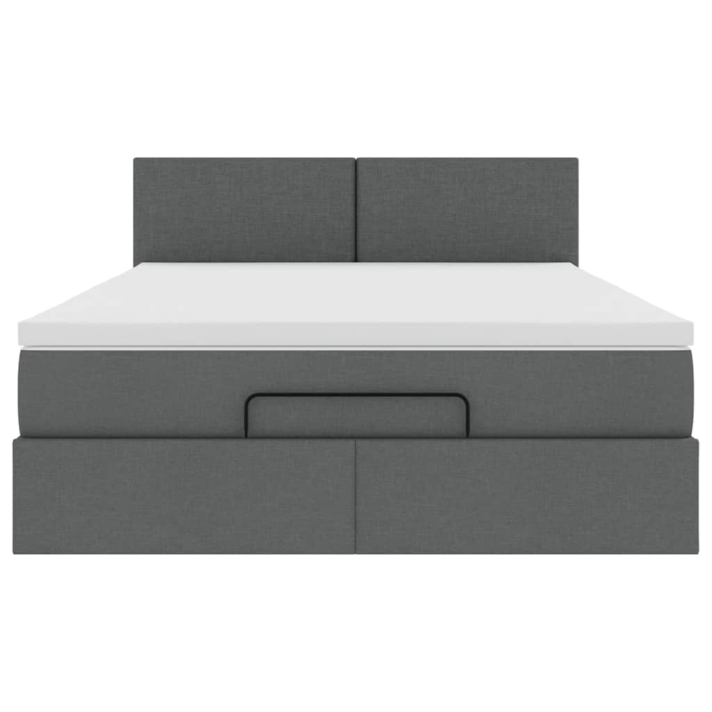 Ottoman Bed Frame with Mattress Dark Grey Double Fabric