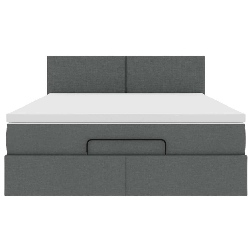 Ottoman Bed Frame with Mattress Dark Grey Queen Fabric