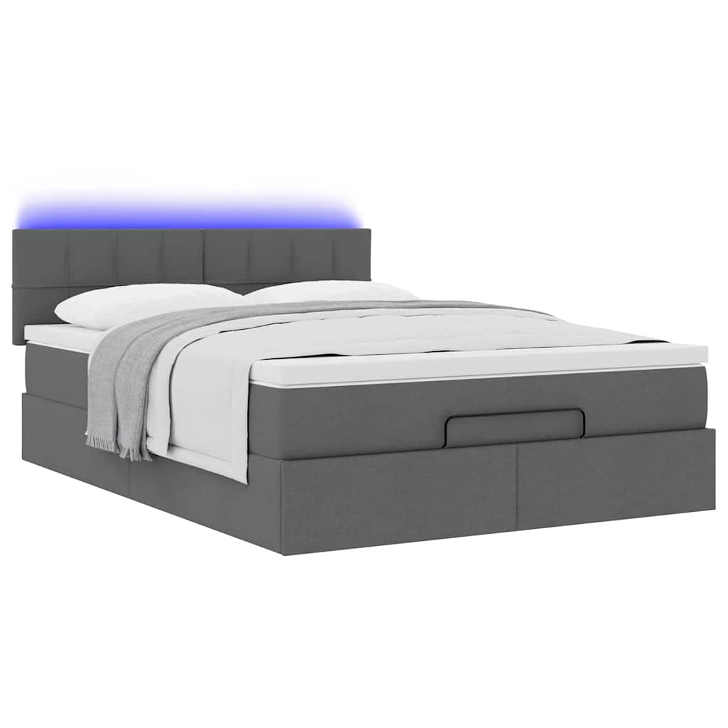 Ottoman Bed Frame with Mattress Dark Grey Double Fabric