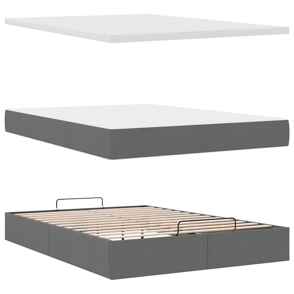 Ottoman Bed Frame with Mattress Dark Grey Queen Fabric