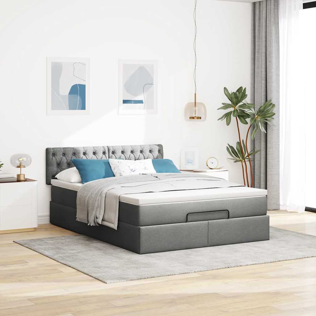 Ottoman Bed Frame with Mattress Dark Grey Double Fabric