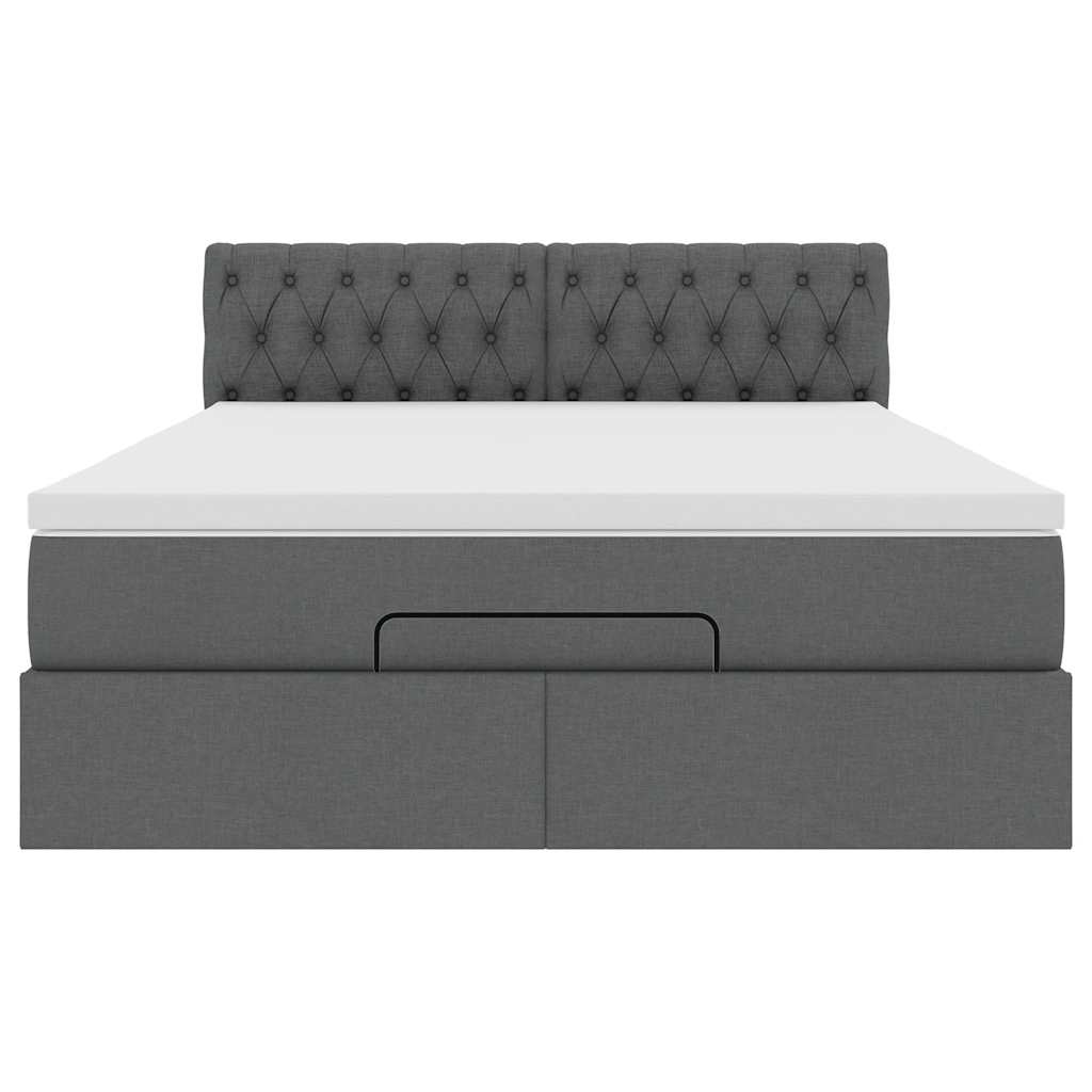 Ottoman Bed Frame with Mattress Dark Grey Double Fabric