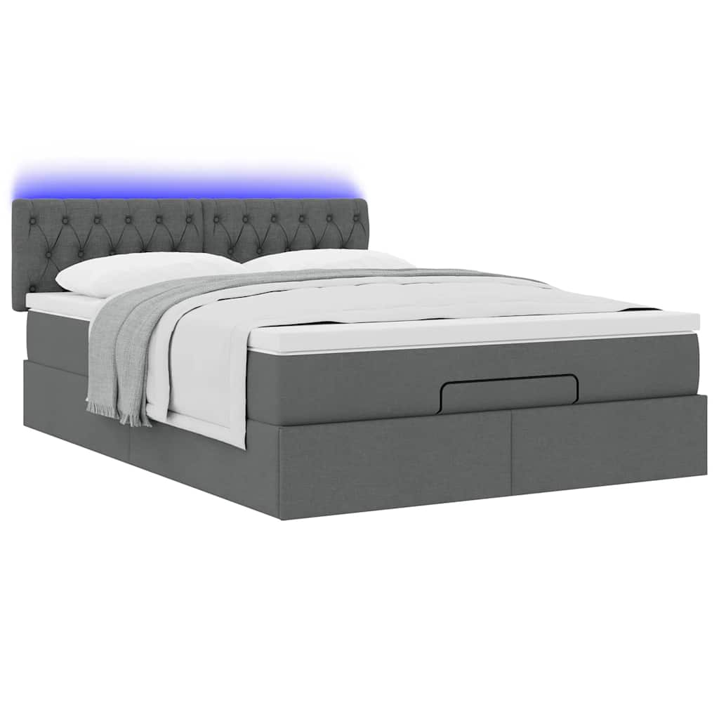 Ottoman Bed Frame with Mattress Dark Grey Queen Fabric