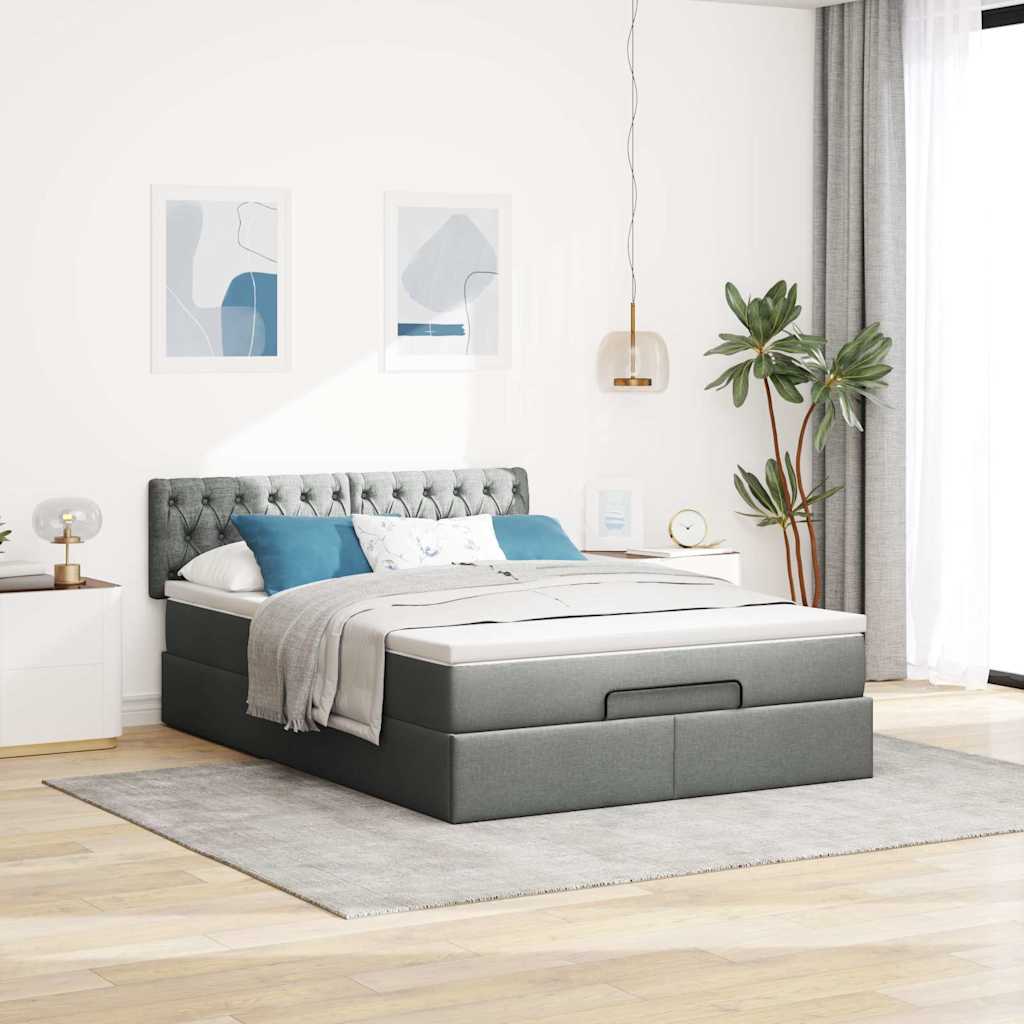 Ottoman Bed Frame with Mattress Dark Grey Queen Fabric