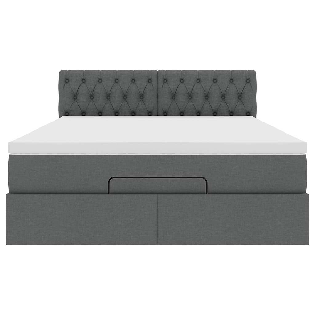 Ottoman Bed Frame with Mattress Dark Grey Queen Fabric