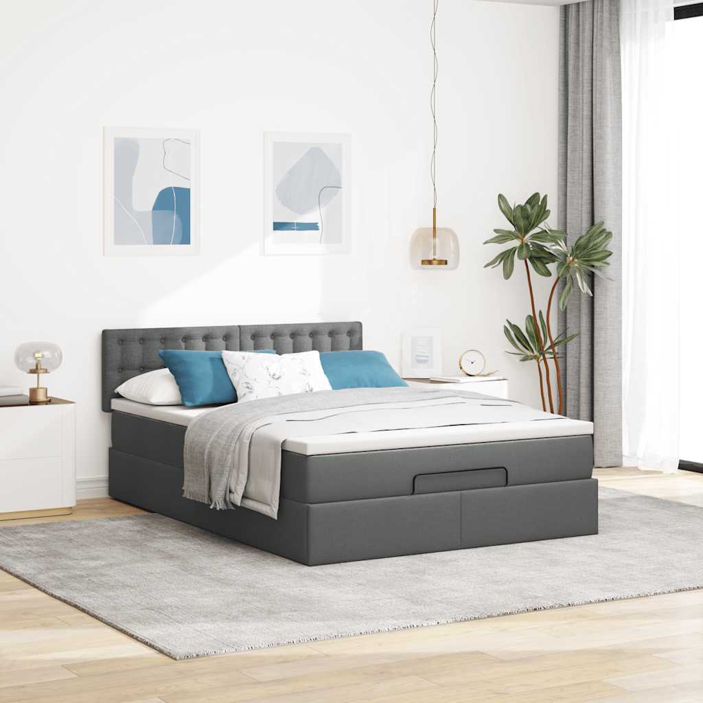 Ottoman Bed Frame with Mattress Dark Grey Double Fabric