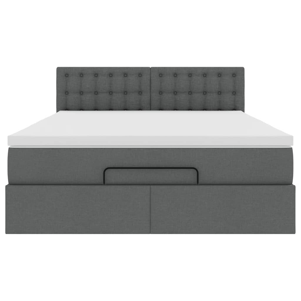 Ottoman Bed Frame with Mattress Dark Grey Double Fabric