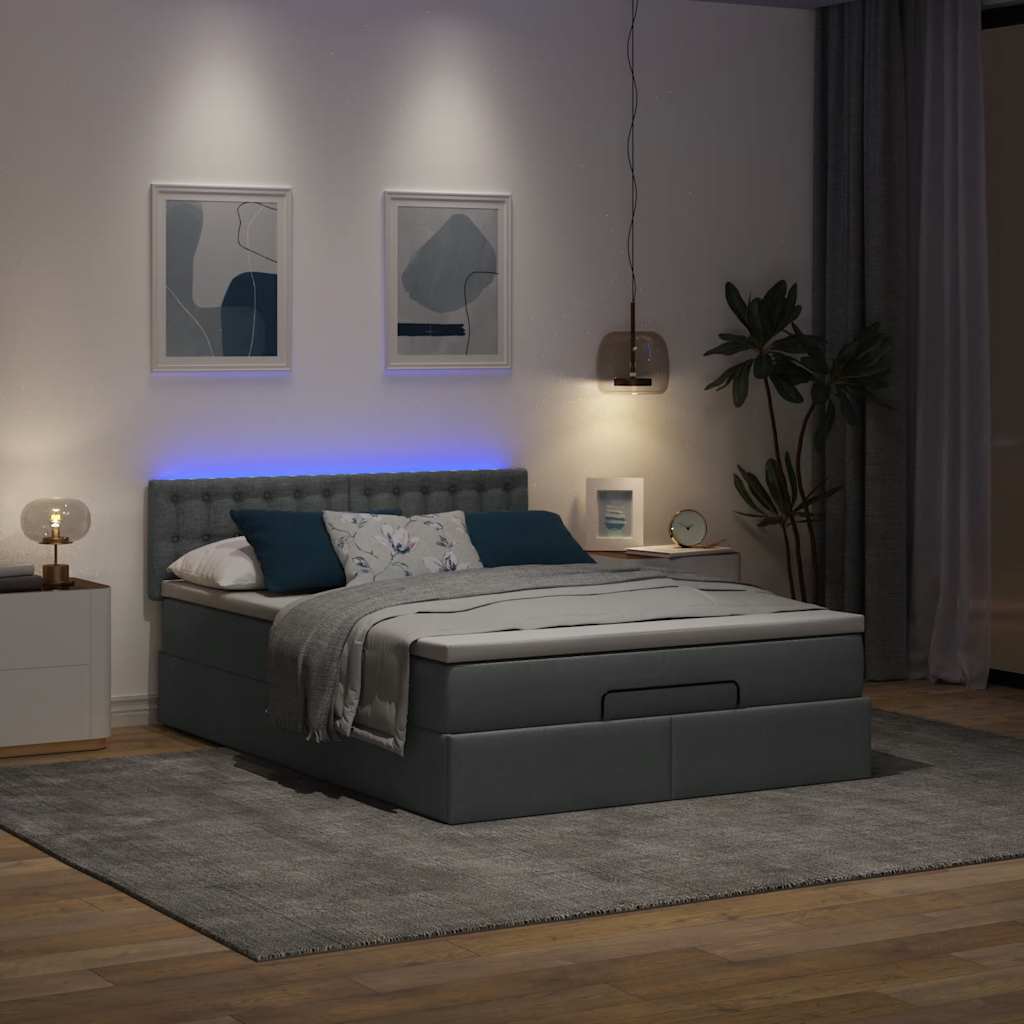 Ottoman Bed Frame with Mattress Dark Grey Queen Fabric