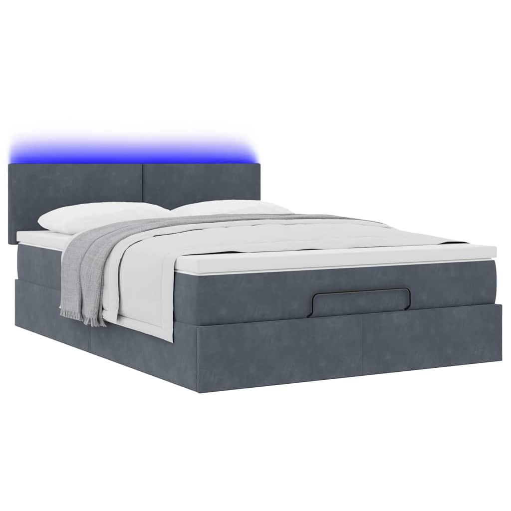 Ottoman Bed Frame with Mattress Dark Grey Double Velvet