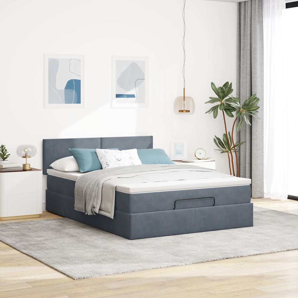 Ottoman Bed Frame with Mattress Dark Grey Double Velvet