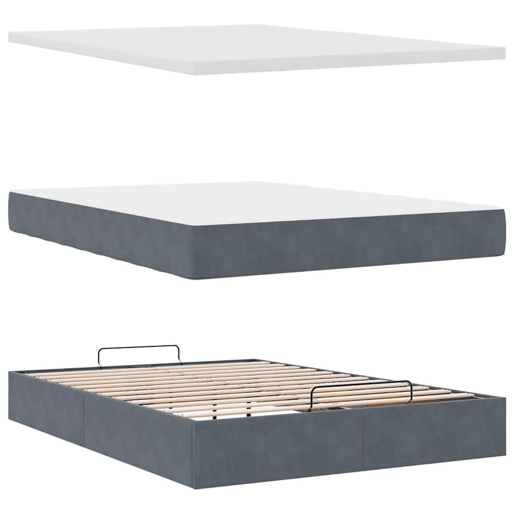 Ottoman Bed Frame with Mattress Dark Grey Double Velvet