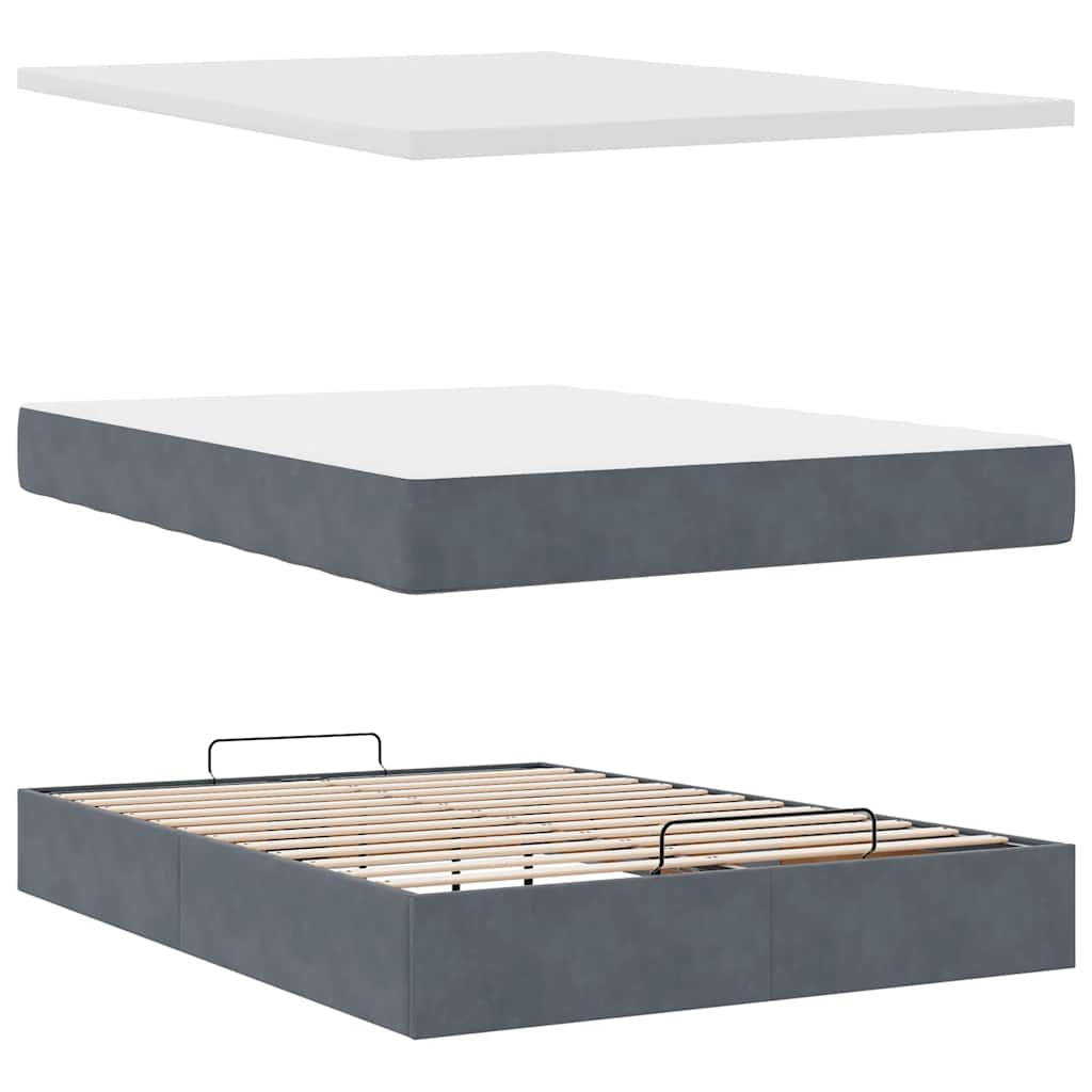 Ottoman Bed Frame with Mattress Dark Grey Queen Velvet