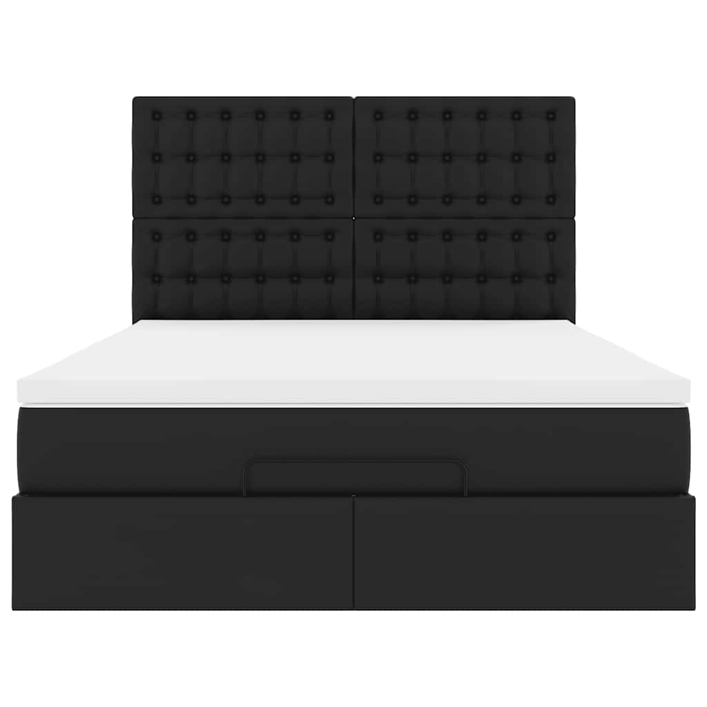 Ottoman Bed Frame with Mattress Black Double Faux Leather